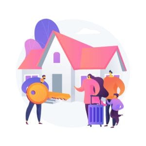 Wavy_REst-03_Single-01-min Brightly colored cartoon icon of a man with a key and his family